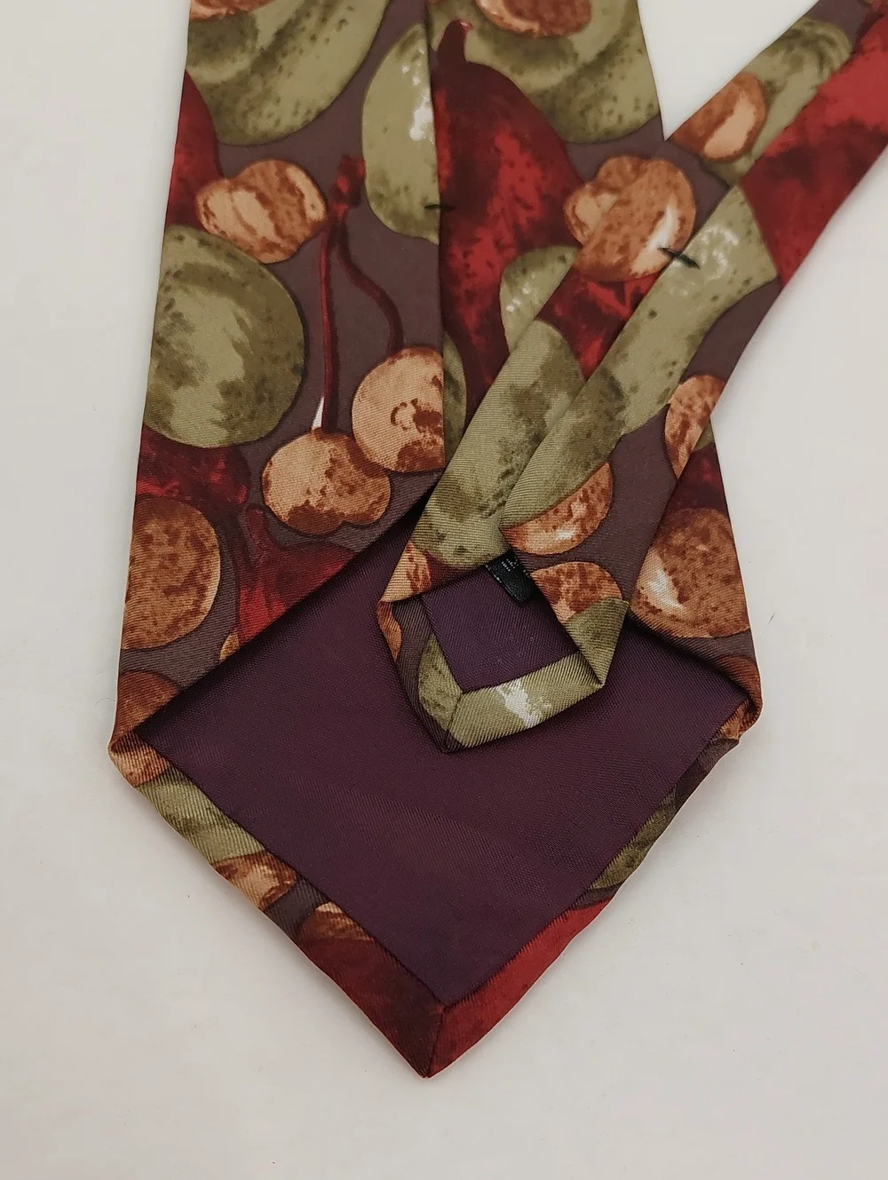 John Weitz Men's Tie Silk Fruit Print Tie in Burgundy Olive Tan